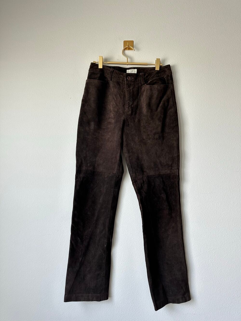 Vintage 90s GAP Brown Suede Leather Pants Straight Leg Western Minimalist Boho 6